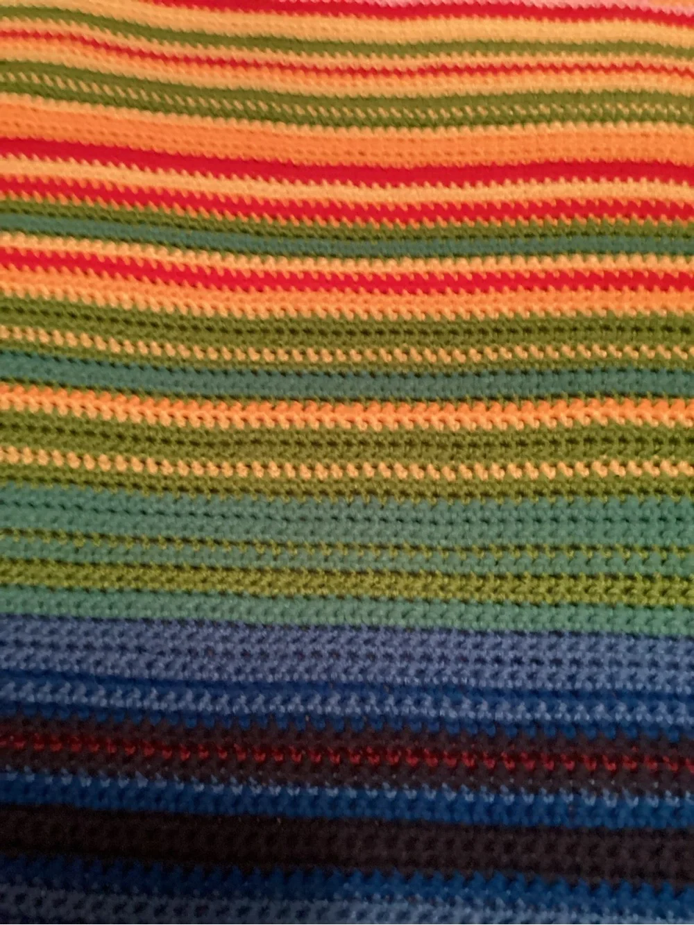 Multicolor Striped Crochet Bed Throw - Rainbow Colors 57” x 88”